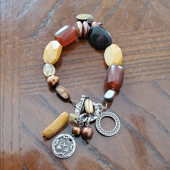 Silpada Stone Bead Pearl Shell Toggle Bracelet 925 - Picture 11 of 16